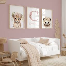 Safari Floral Animals, Nursery Prints, Nursery Decor, Girls Pink Nursery, Jungle Decor, Boho Nursery, Toddler Bedroom, Playroom, Kids, Wall Art, Baby - thumbnail 2