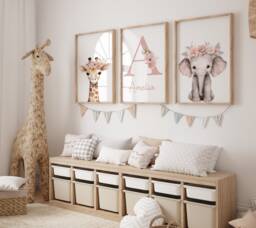 Safari Floral Animals, Nursery Prints, Nursery Decor, Girls Pink Nursery, Jungle Decor, Boho Nursery, Toddler Bedroom, Playroom, Kids, Wall Art, Baby - thumbnail 1