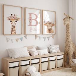 Safari Floral Animals, Nursery Prints, Nursery Decor, Girls Pink Nursery, Jungle Decor, Boho Nursery, Toddler Bedroom, Playroom, Kids, Wall Art, Baby - thumbnail 3
