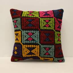 Throw Pillow 16x16 Inches 40x40 cm Turkish Kilim Cover Home Living Design Rustic Decor Sofa 4Kf-813 - thumbnail 1