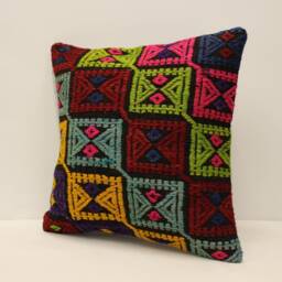 Throw Pillow 16x16 Inches 40x40 cm Turkish Kilim Cover Home Living Design Rustic Decor Sofa 4Kf-813 - thumbnail 3