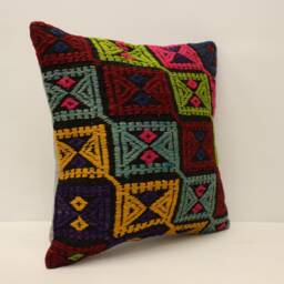 Throw Pillow 16x16 Inches 40x40 cm Turkish Kilim Cover Home Living Design Rustic Decor Sofa 4Kf-813 - thumbnail 2