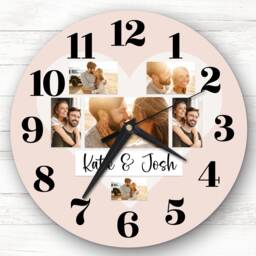 Couple Love Heart Photos Beige Romantic Personalised Gift Clock