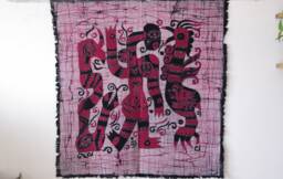 Vintage Indigo Batik Wall Hanging, Abstract Snake Painting, Cotton Tapestry
