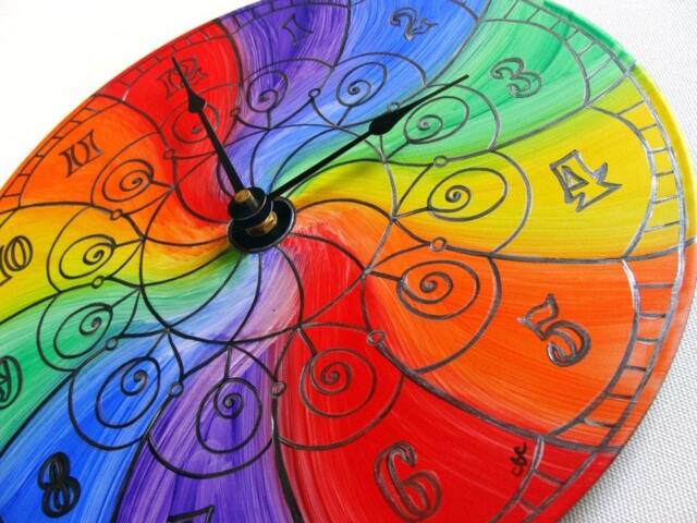 Color Wheel Mandala Record Clock - Trippy Psychedelic Rainbow Home Decor Hand Painted Geometric Design Lgbtq Pride Marriage Equality - image 1