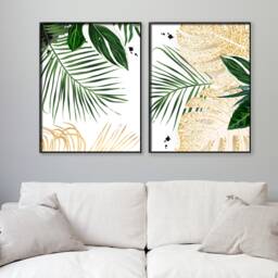 Tropical Green & Gold Leaf Prints Exotic Home Decor - thumbnail 2