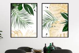 Tropical Green & Gold Leaf Prints Exotic Home Decor