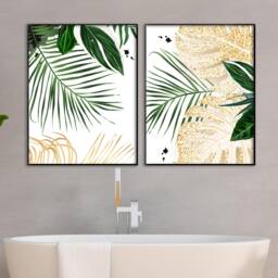Tropical Green & Gold Leaf Prints Exotic Home Decor - thumbnail 3