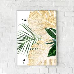 Tropical Green & Gold Leaf Prints Exotic Home Decor - thumbnail 4