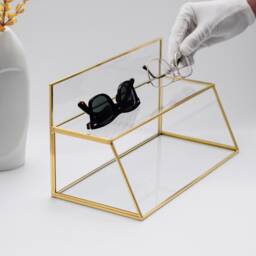 Pen Holder Makeup Jewelry Organizer Box Accessories Gold Brass Glass Wedding Keepsake Geometric Reception 12x7x6 - thumbnail 2