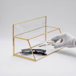 Pen Holder Makeup Jewelry Organizer Box Accessories Gold Brass Glass Wedding Keepsake Geometric Reception 12x7x6 - thumbnail 3