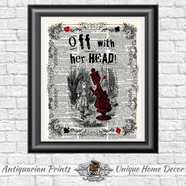 Alice in Wonderland Print, Red Queen Quote, Vintage Dictionary Art - image 1