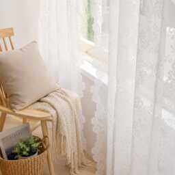 Embroidery White Lace Flower Voile Custom Curtain Made To Measure Sheer