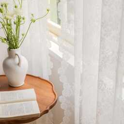 Embroidery White Lace Flower Voile Custom Curtain Made To Measure Sheer - thumbnail 2
