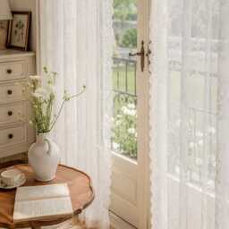 Embroidery White Lace Flower Voile Custom Curtain Made To Measure Sheer - thumbnail 3