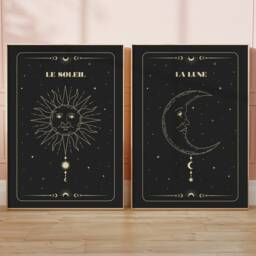Le Soleil & La Lune Prints - The Sun Moon, Celestial Prints, Astrology, Boho Wall Art, Bedroom Living Room Decor, Set Of 2 - thumbnail 2