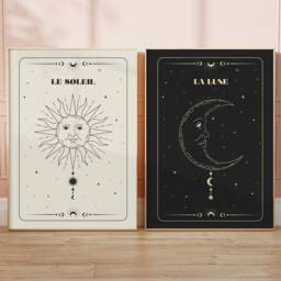 Le Soleil & La Lune Prints - The Sun Moon, Celestial Prints, Astrology, Boho Wall Art, Bedroom Living Room Decor, Set Of 2 - thumbnail 3