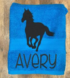 Personalized Horse Bath Towel, Appliqued Silhouette, Equestrian Gift