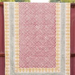 Handmade Block Printed Cotton Rug, 5x8 Ft, Boho Indian Dhurrie - thumbnail 2
