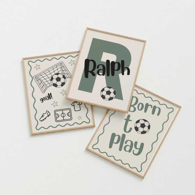Personalised Set Of 3 Football Themed Wall Art Prints For Bedroom, Nursery Or Playroom - image 1
