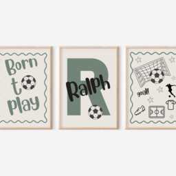 Personalised Set Of 3 Football Themed Wall Art Prints For Bedroom, Nursery Or Playroom - thumbnail 3
