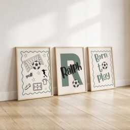 Personalised Set Of 3 Football Themed Wall Art Prints For Bedroom, Nursery Or Playroom - thumbnail 2