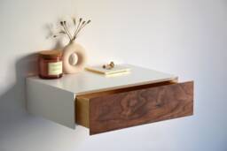 Minimalist Floating Nightstand With Walnut Drawer - Various Sizes Single Or Double