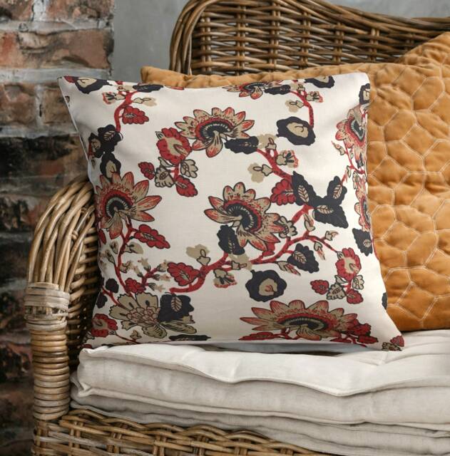 Antique Floral Cushion Covers - Linen Fabric Victorian Style Flowers 18 - image 1