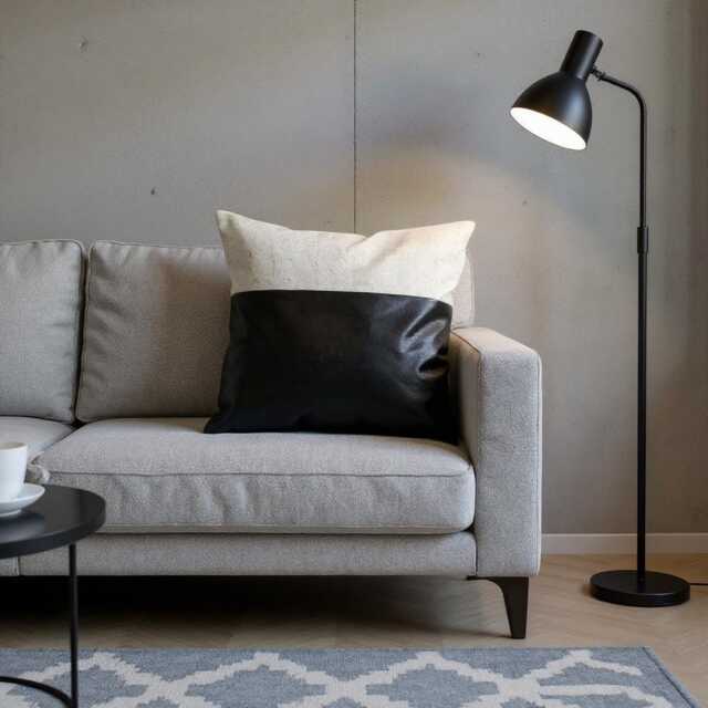 Black Faux Leather & Linen Pillow Cover - Modern Home Decor - image 1