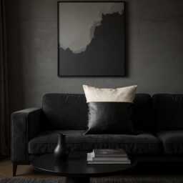 Black Faux Leather & Linen Pillow Cover - Modern Home Decor - thumbnail 2