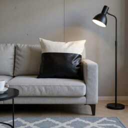 Black Faux Leather & Linen Pillow Cover - Modern Home Decor - thumbnail 1