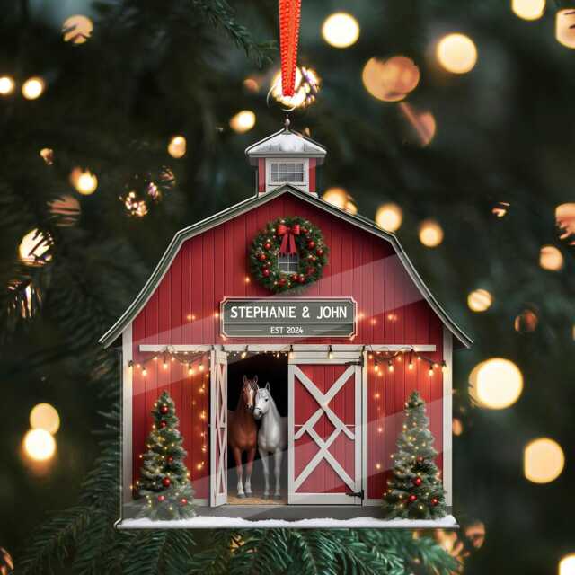 Personalized Horse Barn Ornament, Farmhouse Christmas Tree Hanging - Flat 2D Ornament - image 1