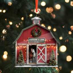 Personalized Horse Barn Ornament, Farmhouse Christmas Tree Hanging - Flat 2D Ornament - thumbnail 1