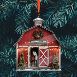 Personalized Horse Barn Ornament, Farmhouse Christmas Tree Hanging - Flat 2D Ornament - thumbnail 3