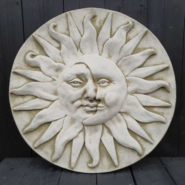 xl Sun Moon Stone Hanging Plaque - Mediterranean Outdoor Statue Garden Ornament - image 1