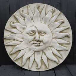 xl Sun Moon Stone Hanging Plaque - Mediterranean Outdoor Statue Garden Ornament - thumbnail 1