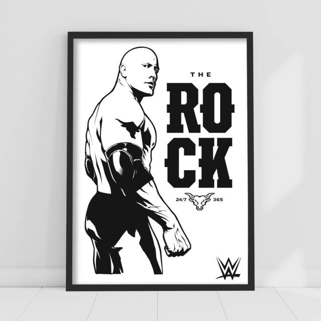 Wwe Print - The Rock Black & White Graphic Poster Wrestling Wall Art - image 1