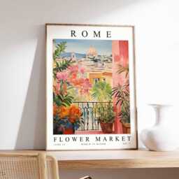 Rome Flower Market Poster Italian Floral Wall Art, Europe Travel Print - thumbnail 1