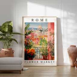 Rome Flower Market Poster Italian Floral Wall Art, Europe Travel Print - thumbnail 2