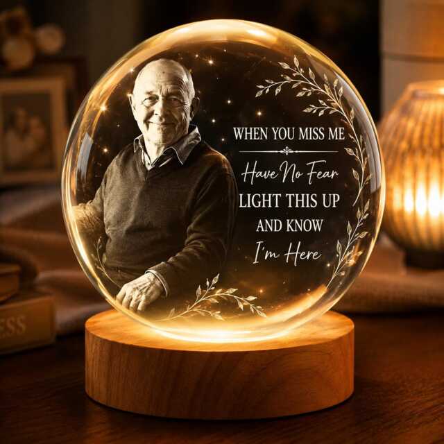 Personalized Dad Memorial Photo Night Light, Custom When You Miss Me Crystal Lamp, Remembrance Sympathy Present For Loss Of Loved One - image 1
