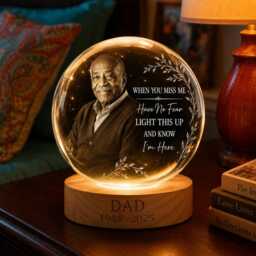 Personalized Dad Memorial Photo Night Light, Custom When You Miss Me Crystal Lamp, Remembrance Sympathy Present For Loss Of Loved One - thumbnail 3