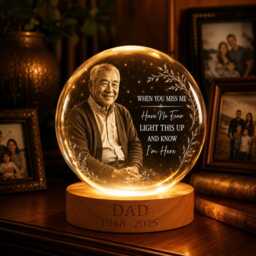 Personalized Dad Memorial Photo Night Light, Custom When You Miss Me Crystal Lamp, Remembrance Sympathy Present For Loss Of Loved One - thumbnail 2