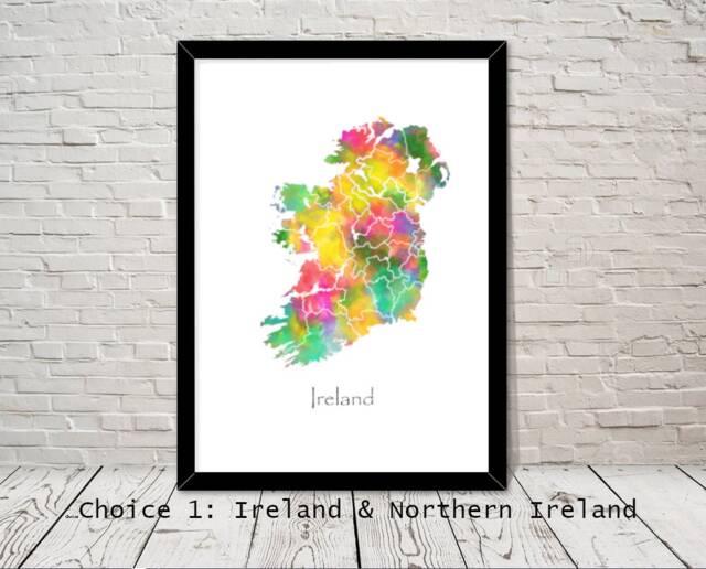 Ireland Print Watercolour Illustration Map Art Abstract Home Decor Giclee Office Wall Room - image 1
