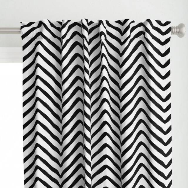 Chevron Curtain Panel - Black & White Monochrome Minimalist Custom Yoruba Herringbone By Willowlanetextiles - image 1