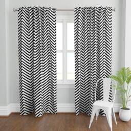Chevron Curtain Panel - Black & White Monochrome Minimalist Custom Yoruba Herringbone By Willowlanetextiles - thumbnail 2