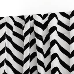 Chevron Curtain Panel - Black & White Monochrome Minimalist Custom Yoruba Herringbone By Willowlanetextiles - thumbnail 3