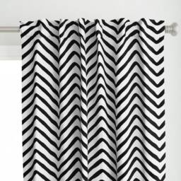Chevron Curtain Panel - Black & White Monochrome Minimalist Custom Yoruba Herringbone By Willowlanetextiles