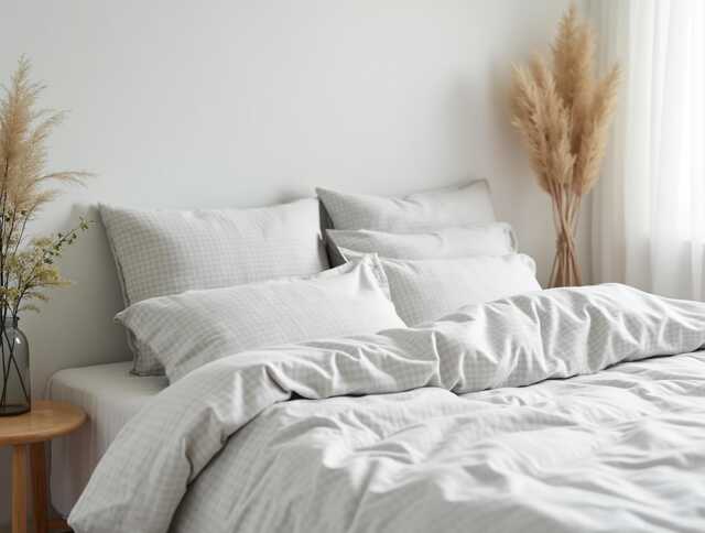 Light Gray Small Gingham Cotton 1 Duvet Cover Checkered Comforter Set Cozy Bedroom Decor Duvet - image 1