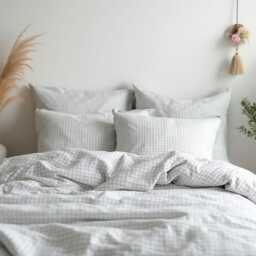 Light Gray Small Gingham Cotton 1 Duvet Cover Checkered Comforter Set Cozy Bedroom Decor Duvet - thumbnail 3