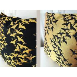 Black & Gold Crane Decor Pillow Cover, Golden Brocade Case, Japanese Geometric Obi Brocade, Sofa Bedding, Kimono Throw Case - thumbnail 4